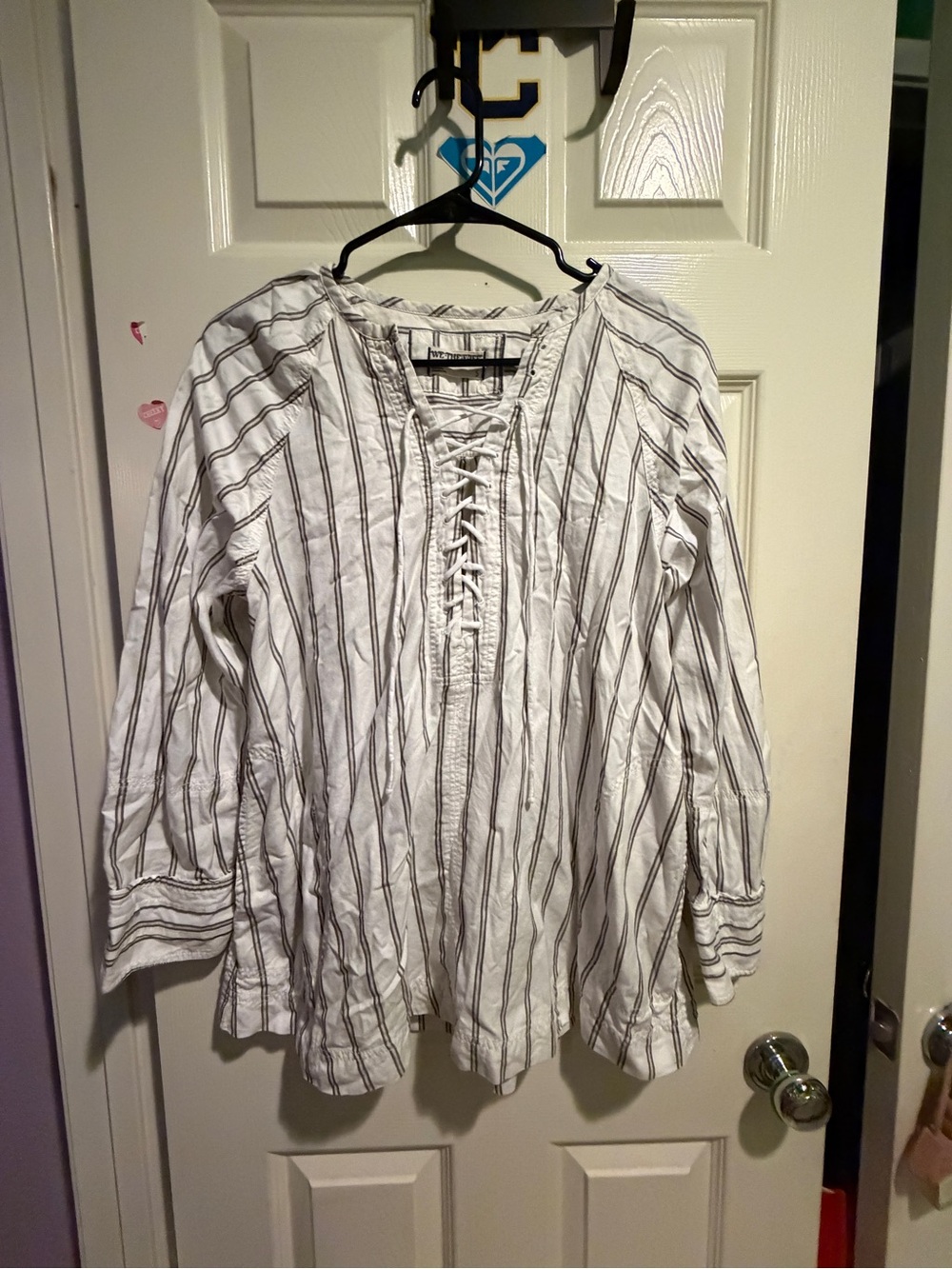 We The Free White Lace-Up Tunic with Black Stripes